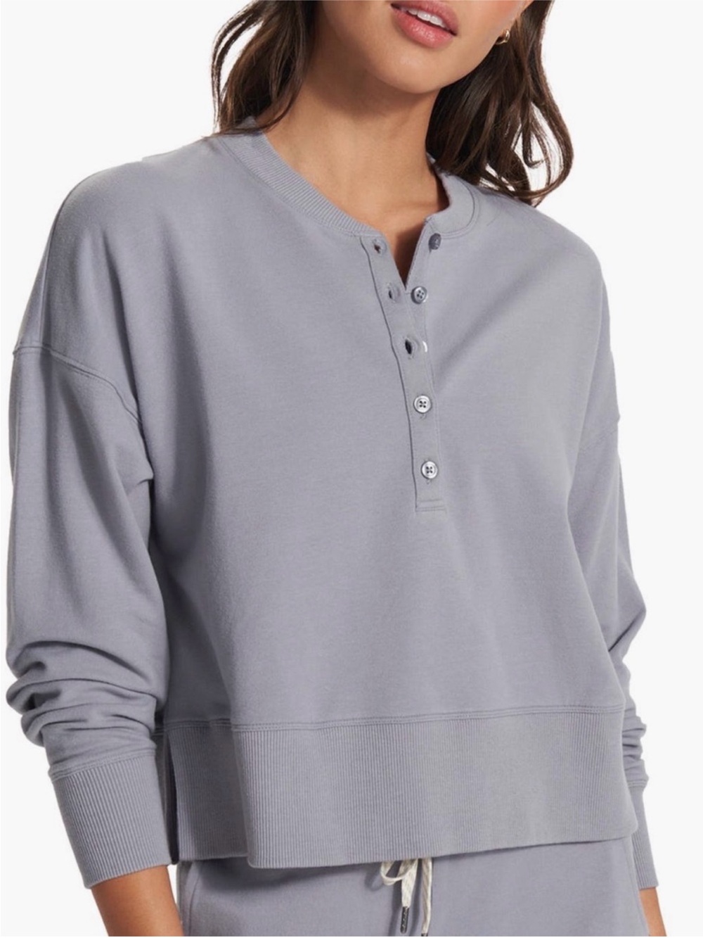 Vuori Light Gray Laguna Henley Sweatshirt M